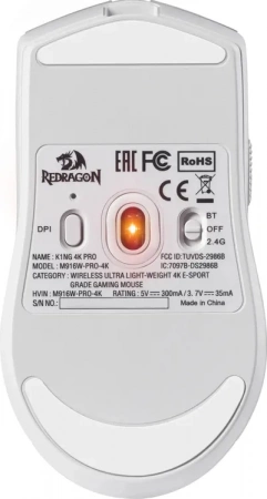Redragon Игровая мышь беспроводная K1ng 4K Pro бел,BT+2.4G,26000dpi,легк,4K_1 (id 54559)