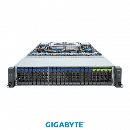 GIGABYTE R283-Z96-AAE2/ACE2 / 2U / 2*LGA6096 (SP5) / 24*RAM / 4*2.5" SAS/SATA/NVME + 20*2.5" SAS/SATA + 4*2.5" SAS/SATA rear + 3*m.2 2280/22110 / 2*1Gb / 2*OCP 3.0 / 4*FHHL PCIe Gen5 x16 slots / 2*2000W / Rails / 1Y (id 41457)