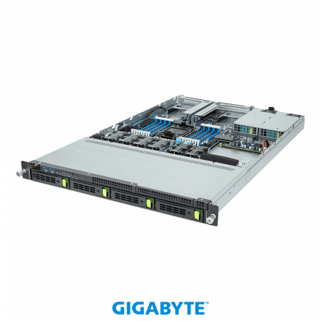 Серверная платформа Gigabyte 1U R163-S30-AAB1 1*LGA4677 up to 350W / 16*DDR5 RDIMM / 4*3.5 SAS/SATA/NVME / 2*FHHL Gen5 x16 / M.2 2280-110 NVME / 2*OCP 3.0 Gen5 x16 / IPMI 2.0 / 1GbE BASE-T / mDP / 1+1*800W (id 57438)