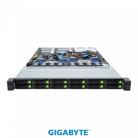 GigaByte R183-ZF1-AAJ1 / 1U / 2*LGA6096 (SP5) up to 400W / 24*RAM / 12*2.5" SAS/SATA/NVME + 1*m.2 2280 + 1*m.2 2280/22110 / 1*OCP 3.0 / 1*FHFL PCIe Gen5 x16 slot for GPUs + 1*FHFL PCIe Gen5 x16 slot + 1*FHHL PCIe Gen5 x16 slot / 2*2000W / Rails (id 53803)