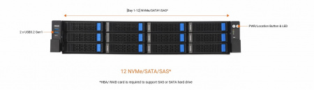 ASUS 2U RS720-E12-RS12U / 2U / 2*LGA4710 up to 350W / 32*DDR5 RDIMM / 12*3.5 SAS/SATA/NVME / 3*FHFL Gen5 x16 + 2*FHHL Gen5 x16 / 2*M.2 2260-80 NVME / 2*OCP Gen5 x16 / IPMI 2.0 / 2*USB 3.2 / mDP / 2*2700W / Rails / 1Y (id 40854)