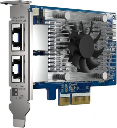 Сетевая карта/ QNAP QXG-10G2T-X710 LAN Expansion Card, PCIe Gen3 x4, Two 10GbE (10G / 5G / 2.5G / 1G / 100M)) Ports with SR-IOV and iSCSI, Block-based, Supports Multiple Virtual Disk Modes (id 58331)