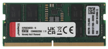 Оперативная память Kingston 16GB 5600MT/s DDR5 Non-ECC CL46 SODIMM 1Rx8 (KVR56S46BS8-16) (id 19343)