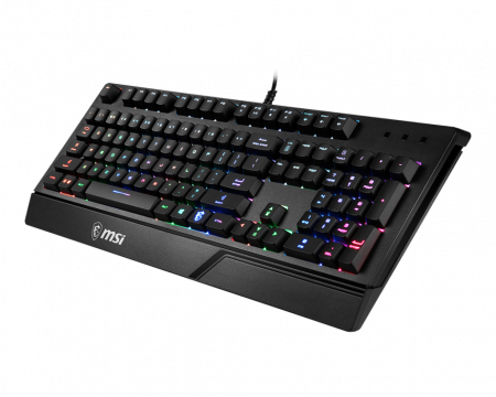 клавиатура проводная Gaming Keyboard MSI VIGOR GK20, Wired, membrane Keyboard with ergonomic keycaps and wrist rest. 12 Key Anti-ghosting Capability. Water Resistant (spill-proof), Static multi-colour backlighting, Black (id 32084)