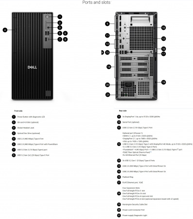 Компьютер Dell Pro Plus Tower Intel Core Ultra 9 285 / 64GB DDR5 / SSD 1TB M.2 NVMe / Intel Graphics (3*mDP)/ LAN / TPM 2.0 / 360W / KB&M (USB) / Windows 11 Professional / 1 год гарантии (DPTP-9441) (id 61261)