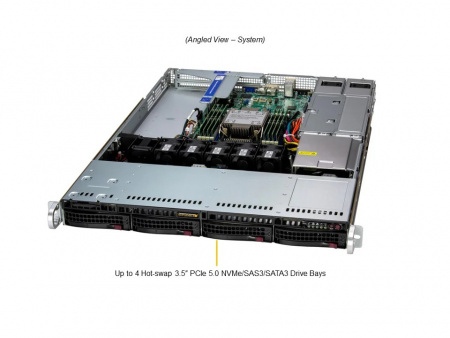 Supermicro SuperServer SYS-512B-WR / 1U / 1*LGA4710 up to 350W / 8*RAM / 4*3.5" SAS/SATA/NVME Gen 5 + 2*m.2 2280/22110 / 2*1Gb / 2*PCIe 5.0 x16 FHFL + 1*PCIe 5.0 x8 (in x16) LP / 2*860W / Rails / 1Y (SYS-512B-WR) (id 59887)