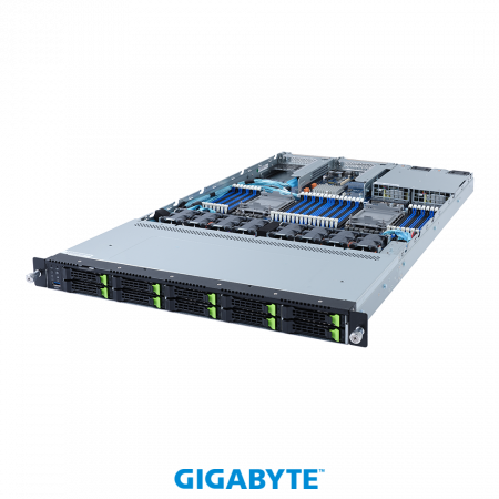 GigaByte R182-NA1 / 1U / 2*LGA4189 up to 270W / 32*RAM / 10*2.5" SAS/SATA/NVME / 2*1Gb / 1*OCP 2.0 + 1*OCP 3.0 / 2*FHHL PCIe Gen4 x16 slots / 2*1300W / Rails / 1Y (id 60608)