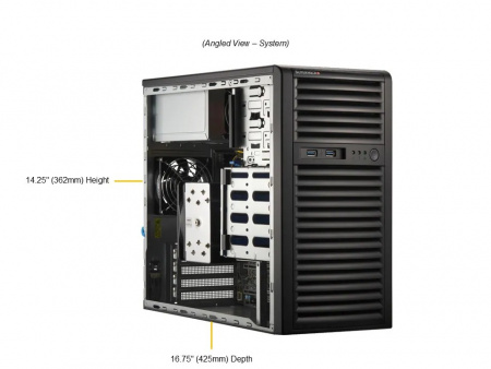 Серверная платформа Supermicro Mini-Tower 1*LGA1718 (AMD EPYC™ 4004 / 4005, Ryzen™ 7000 / 9000), 4x DDR5 Up to 192GB, 4x fixed 3.5" SATA, 2x M.2 NVMe PCIe 5.0 x4 (M-key 2280/22110), 2x 5.25" bays, 1x PCIe 5.0 x16 FHFL, 1x RJ45 1GbE wi
