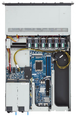 GigaByte R133-X11-AAB1 / 1U / 1*LGA1700 up to 95W / 4*RAM UDIMM ECC / 4*3.5" SATA + 4*2.5" 7mm SATA + 1*m.2 2280/22110 / 2*1Gb + 2*10Gb / 1*FHFL PCIe Gen5 x16 or 2 x FHFL PCIe Gen5 x8 slots for GPUs + 1*FHHL PCIe Gen4 x4 slot / 2*800W / Rails / (id 61363)