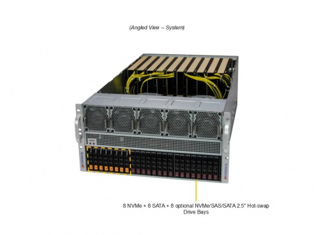 Серверная платформа Supermicro 5U SYS-521GE-TNRT 2*LGA4677 up to 385W / 32*DDR5 RDIMM / 8*2.5 SATA + 8*2.5" HS NVMe / 2*M.2 NVMe, 13x PCIe 5.0 x16 FHFL / IPMI 2.0 / 2*10GbE BASE-T / VGA / GPU support / 2+2*2700W (id 57370)