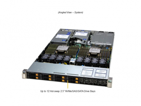 Supermicro SuperServer SYS-122H-TN / 1U / 2*LGA4710 up to 350W / 32*RAM / 12*2.5" SAS/SATA/NVME + 2*m.2 2280/22110 / 1*OCP 3.0 / 1*PCIe 5.0 x16 FHHL + 2*PCIe 5.0 x16 FH/10.5"L + 1*PCIe 5.0 x16 AIOM slot (OCP 3.0 compatible) / 2*1200W / Rails / 1Y (SYS-122