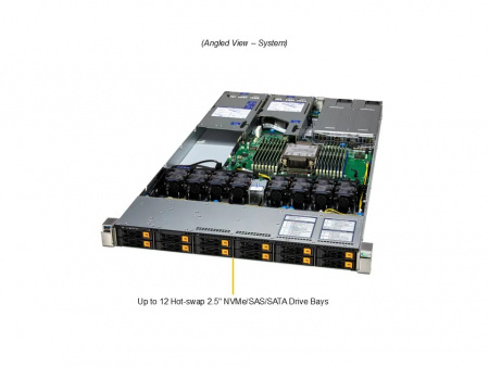Supermicro SuperServer SYS-112H-TN / 1U / 1*LGA4710 up to 350W / 16*RAM / 8*2.5" SAS/SATA/NVME + 2*m.2 2280/22110 / 1*PCIe 5.0 x16 FHHL + 1*PCIe 5.0 x16 FHFL double-width slot + 1*PCIe 5.0 x16 AIOM slot (OCP 3.0 compatible) / 2*1200W / Rails / 1 Год гаран