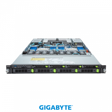 GigaByte R183-Z91-AAV1/ACV1 / 1U / 2*LGA6096 (SP5) up to 400W / 24*RAM / 4*3.5" SAS/SATA/NVME + 4*2.5" 9.5mm only SAS/SATA/NVME + 3*m.2 2280/22110 / 2*1Gb / 2*OCP 3.0 / 2*FHHL PCIe Gen5 x16 slots / 2*1600W / Rails / 1Y (id 40863)