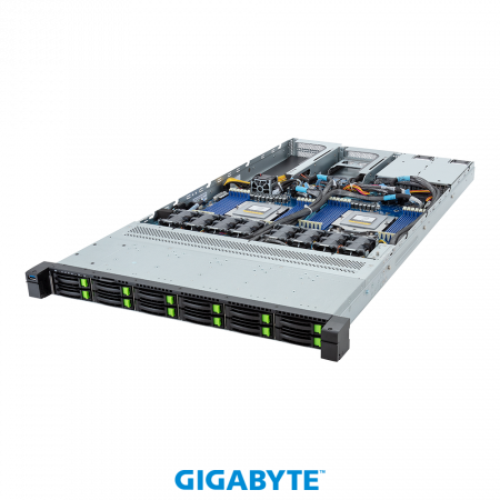 GigaByte R183-ZF1-AAJ1 / 1U / 2*LGA6096 (SP5) up to 400W / 24*RAM / 12*2.5" SAS/SATA/NVME + 1*m.2 2280 + 1*m.2 2280/22110 / 1*OCP 3.0 / 1*FHFL PCIe Gen5 x16 slot for GPUs + 1*FHFL PCIe Gen5 x16 slot + 1*FHHL PCIe Gen5 x16 slot / 2*2000W / Rails (id 53803)