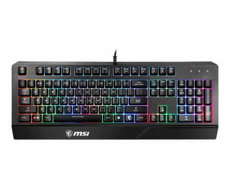 клавиатура проводная Gaming Keyboard MSI VIGOR GK20, Wired, membrane Keyboard with ergonomic keycaps and wrist rest. 12 Key Anti-ghosting Capability. Water Resistant (spill-proof), Static multi-colour backlighting, Black (id 32084)