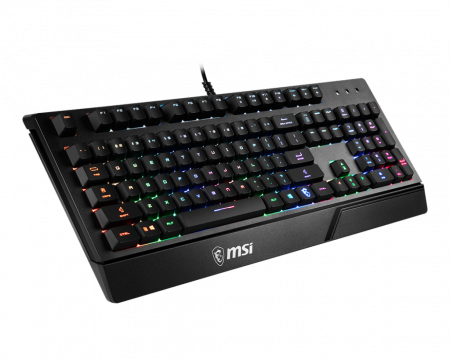 клавиатура проводная Gaming Keyboard MSI VIGOR GK20, Wired, membrane Keyboard with ergonomic keycaps and wrist rest. 12 Key Anti-ghosting Capability. Water Resistant (spill-proof), Static multi-colour backlighting, Black (id 32084)